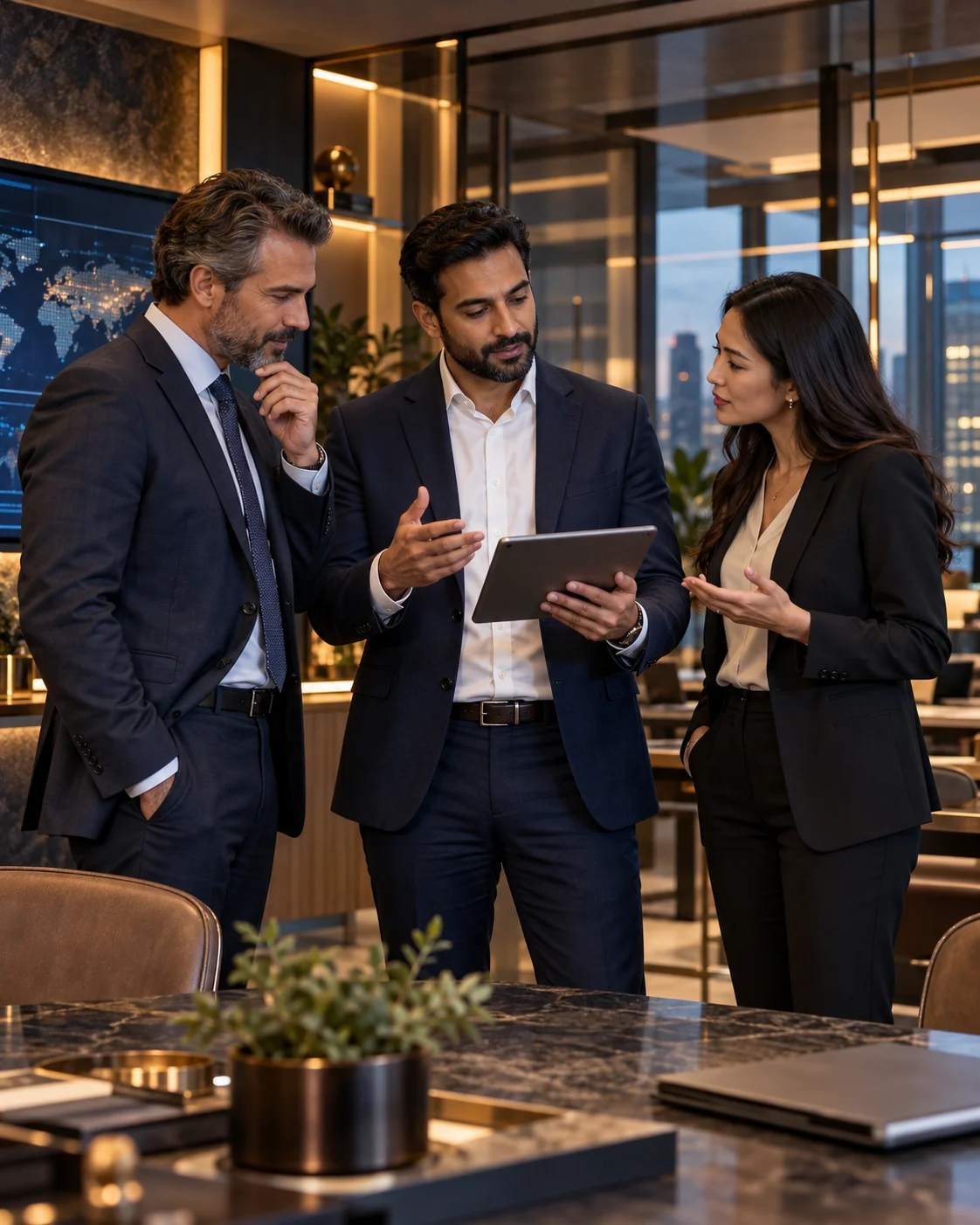 Consultants discussing strategy with a client